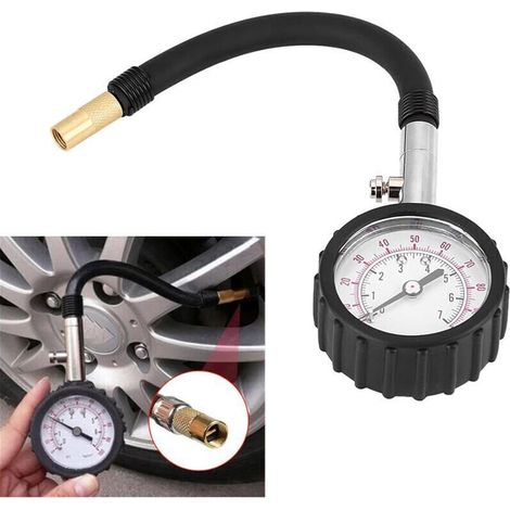 Testeur Pression Pneus ManomèTre Pneus Voiture Surveillance Jauge Pression Pneus ManomèTre Avec Tuyau D'Air Flexible Pour Voiture, VéLo Et Moto, Outil De Mesure De Pneu Automobile, Poids LéGer, Noir (1/3)