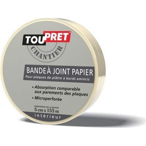 Toupret – Bande à joints papier 50mm x 153m – Microperforée pour adhérence renforcée – Résistance à la rupture > 4 N/mm – Pour joints plaques de plâtre - BAJPA05153 (1/5)