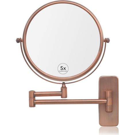 Miroir cosmétique avec grossissement 5X Miroir de maquillage Montage mural Or rose mat Miroir grossissant extensible pour salle de bain Miroir avec bras pivotant Flexible Miroir de rasage (1/5)