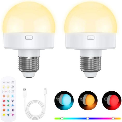Ampoule LED rechargeable avec 3 températures de couleur, télécommande et minuterie incluses  fonctionne sur piles, luminosité réglable. (1/5)
