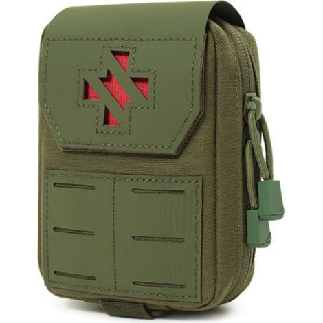 Trousse de premiers secours tactique – Trousse de premiers secours et IFAK détachable Compatible MOLLE Nylon 1000D Fermeture par anneau en D (Vert armée) (1/4)