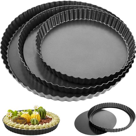 Lot de 3 Moule à tarte, Acier au carbone, Anti-adhésif, Fond amovible, 22/26/30 cm, Pour pâtisserie (1/5)