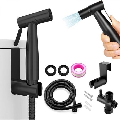 Bidet sprayer, portable stainless steel sprayer, wall or toilet mount for toilet cleaning, pet bathing and personal hygiene (black) (1/5)