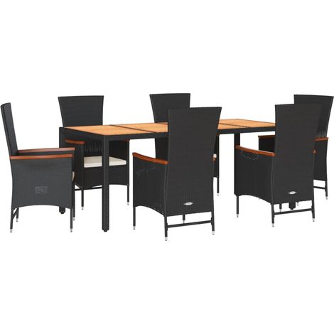 Maison Exclusive - 7-tlg. Garten-Essgruppe mit Kissen Schwarz Pol