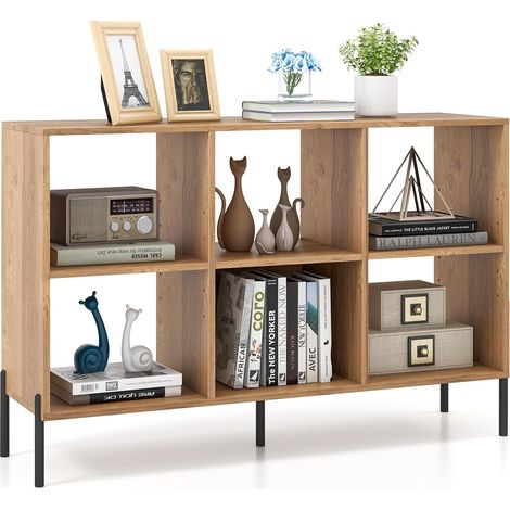 Costway – Bibliothèque cube en bois avec 6 étagères réglables – Pieds métalliques surélevés – Dimensions 120 x 35 x 79,5 cm – Capacité 150 kg (1/5)