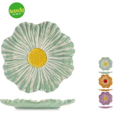 Piatto in ceramica H&H a fiore 26 cm colori assortiti