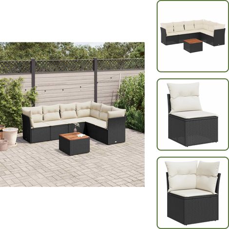 7-tlg. Garten-Sofagarnitur mit Kissen Schwarz Poly Rattan - Gartenmöbel Set - PE-Rattan Möbel - Outdoor Sofa - Esstisch - Lounge Garnitur (1/5)