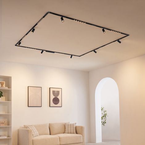 Grand plafonnier rail noir avec 8 spots orientables et des profilés 88W LED - Lyne (1/5)