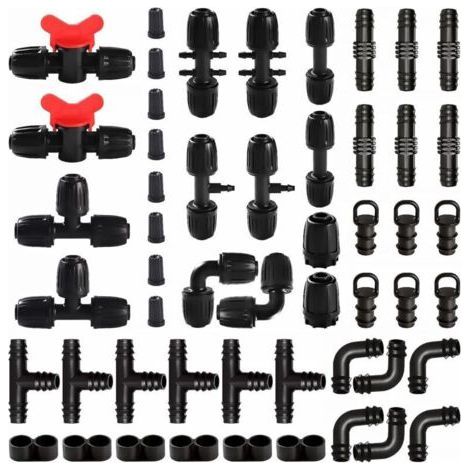 52-Piece Irrigation Fittings for 13/16mm to 4/7mm Tubing, Irrigation Water Hose Connector, Garden Irrigation Hose Connector, Barbed Connectors for Watering Systems, Black