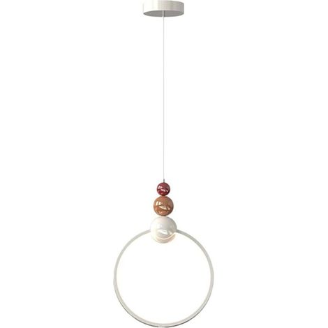 Suspension de chevet circulaire, lampes suspendues en métal crème avec abat-jour en acrylique blanc, lustres LED modernes, lampes à suspension linéaires pour chambre à coucher, Lumière tricolore (1/5)