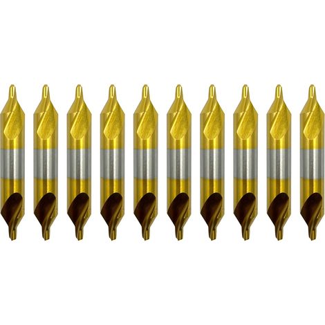 Juego de 10 brocas de centrado de 3,0 mm, brocas con revestimiento de titanio, acero de alta velocidad y herramienta de avellanado para torneado de metales. (1/5)