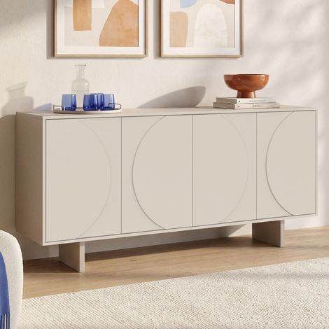 Aparador ARVIN de 160 cm con 4 puertas y relieves redondeados, en madera de color beige (1/5)