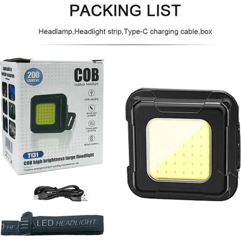 Lampe frontale puissante à LED COB - Mini lampe frontale porte-clés EDC - Rechargeable - Étanche - Usage extérieur - Portable (1/5)