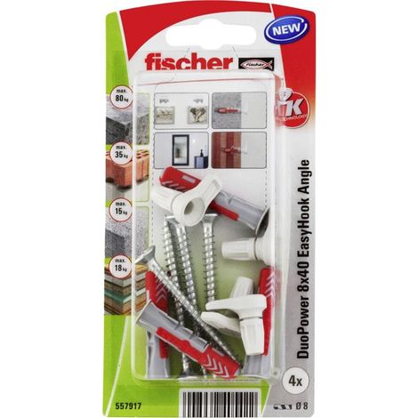 Crochet droit avec cheville DuoPower 8x40 adapté à tout type de support/Paquet de 4