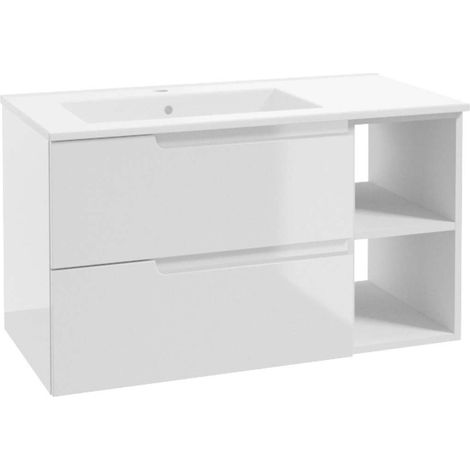 kielle Oudee - Meuble avec lavabo 90 cm, version gauche, blanc brillant 50002S90L0 (1/5)