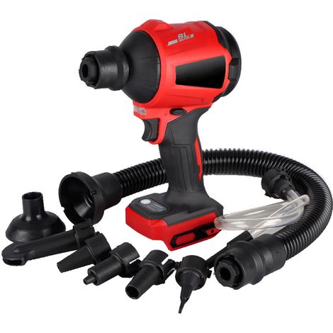 Souffleur sans fil 21V, aspirateur et souffleur 2 en 1, mini souffleur à main 80000 tr/min, moteur sans balais, dépoussiéreur à air comprimé avec tuyau de dégonflage, buse flexible et 6 embouts pour n (1/4)