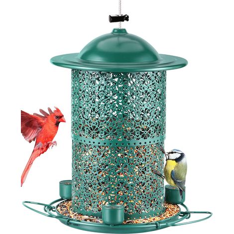 Mangeoire à oiseaux grande capacité sept livres quinze tasses avec trois bols d eau perchoir trois cent soixante degrés pour jardin (1/5)