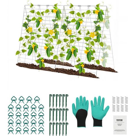 Treillis de concombre pour plantes grimpantes, treillis de jardin pliable en métal pour lit surélevé, avec pinces pour plantes, support de plantes, pour tomates, courges, légumes, 90 x 140 cm (1/5)