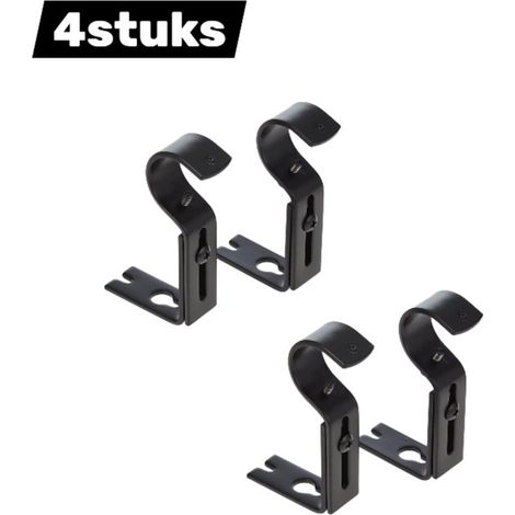 4-teiliges Set robuster, verstellbarer schwarzer Gardinenhalterungen für 25-mm-Rohre (1/5)