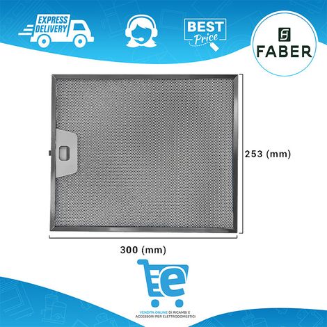 Filtro Metallico per Cappa Compatibile con Faber, Dimensioni 253x300 (mm), High Performance Filter, Pratica Maniglia di Sgancio a Innesti Rinforzati (1/5)
