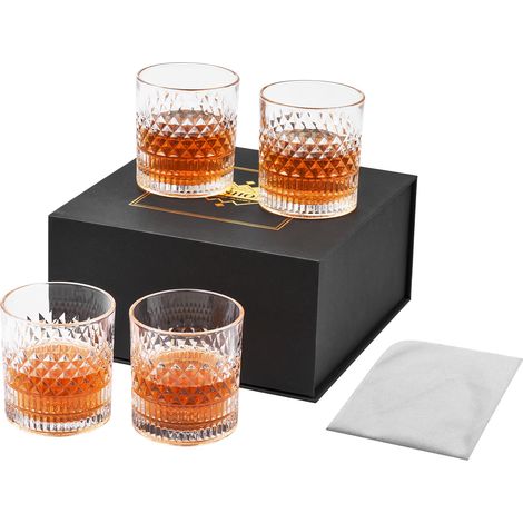 Ensemble de 4 Verres à Whisky Cristal Design Old Fashioned 10oz Robuste avec Boîte Cadeau Luxe pour Spiritueux et Cocktails (1/5)