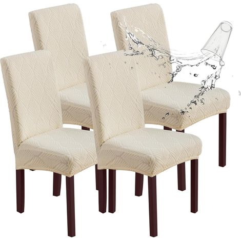 Stuhlhussen für Esszimmerstühle, 100 % wasserdicht, 4er-Set, abnehmbarer Stretch-Überzug, waschbarer Sitzschutz für Küchenstühle, Beige (1/5)
