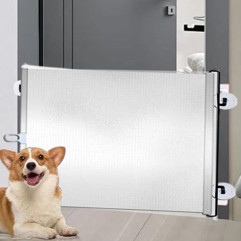 Barrière d'escalier rétractable pour animaux de compagnie et bébés, barrière de sécurité résistante aux rayures jusqu'à 125 cm, légère pour porte de protection avec design antidérapant (1/5)