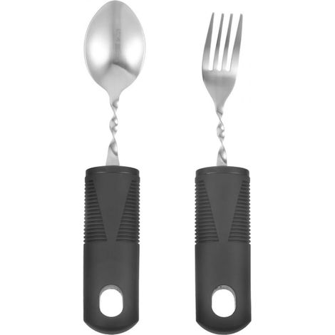 Couverts Pour Personnes Agées - Cuillère Et Fourchette En Acier Inoxydable 304 - Poignées Ergonomiques Antidérapantes - Lot De 2