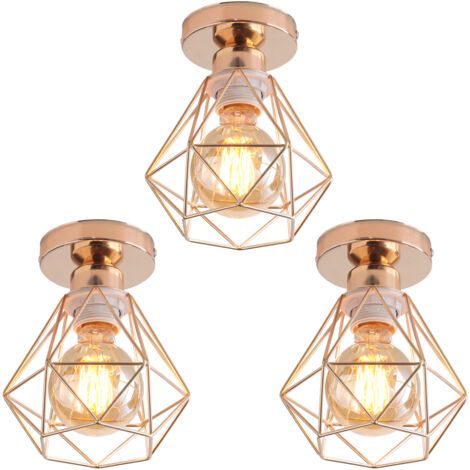 royaluxe- 3PCS Plafonnier Rétro Lampe De Plafond Cage En Métal Or Luminaire Plafonnier Vintage D'Intérieur E27 (1/5)