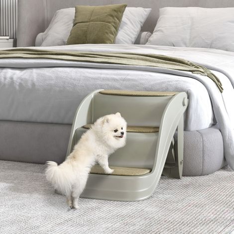 Scaletta pieghevole a 3 gradini per cani di piccola taglia con tappetini antiscivolo, 49x38x38 cm, grigia.