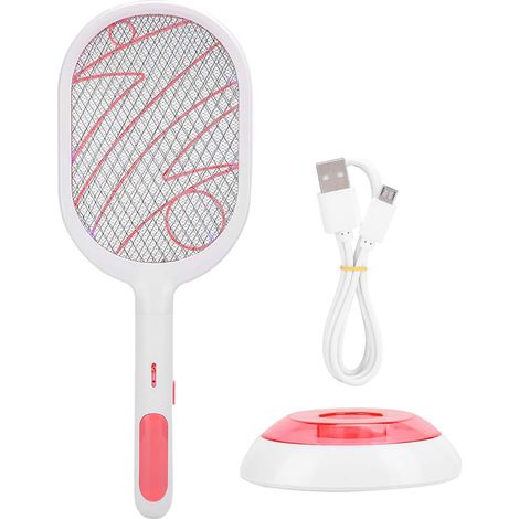 Raquette électrique antimoustiques USB rechargeable, tue-mouches et insectes volants, blanc. (1/5)