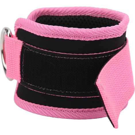 Sangles de cheville de fitness pour machine à câbles, double anneau en D, réglables, en néoprène (rose)
