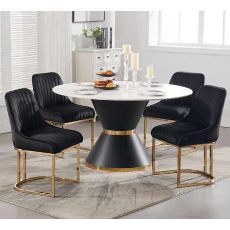 Wahson 4 PZ Sedie da Pranzo in Velluto con Gambe in Metallo, Sedia Imbottita con Schienale Sedia Moderna Design,per Sala da Pranzo/Soggiorno, Nero