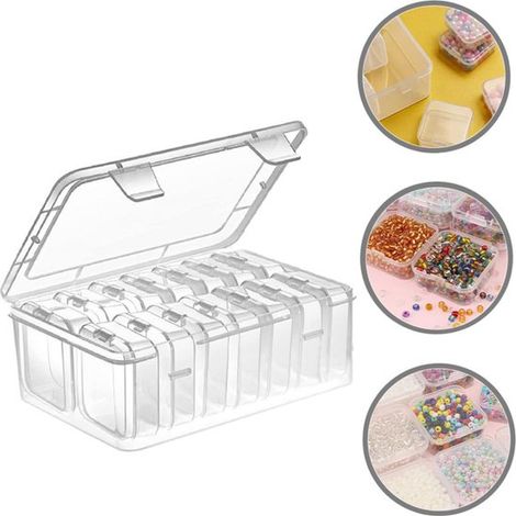 14 kleine Aufbewahrungsdosen mit Deckel für Schmuck/Ohrringe/Anhänger/Haaraccessoires, DIY-Armbänder – Transparent (1/5)