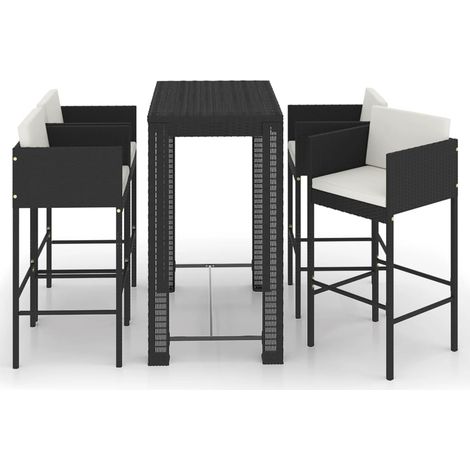 Set Bar da Giardino 5 pz con Cuscini Polyrattan Nero vidaXL (1/5)