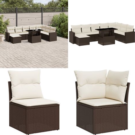 9-tlg. Garten-Sofagarnitur mit Kissen Braun Poly Rattan - Gartenmöbel Set - Esszimmergarnitur - Outdoor Möbel - Lounge Set - Rattan Gartenmöbel - Home & Living (1/5)