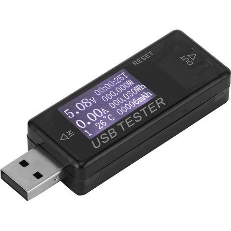 Digitales USB-Spannungs- und Strommessgerät (8-in-1-Detektor, 0–5 A, 0–150 W, 4–30 V), Schwarz (1/5)