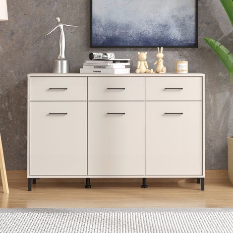 Sideboard Laerru, Anrichte mit 3 Schubladen, 3 Regalen, Schwenk- und Schiebetür, 138x40x90h cm Cremeweiß (1/5)