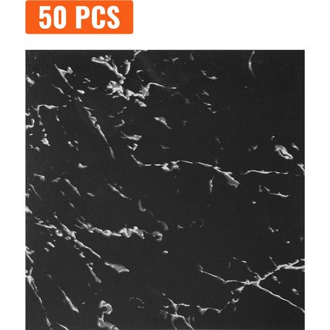 Revêtement de sol vinyle autocollant 30x30 cm, 50 pièces, épaisseur 1,5 mm, texture marbre noir, pose facile pour cuisine, salle à manger, chambre et salle de bain. (1/5)