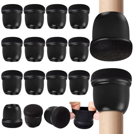 Protection Pied de Chaise, Patin Chaise Silicone, Rond Patins pour Meubles avec Patin Feutre pour Tampon Chaise Embout Protege (Noir 16pcs, Adapter 14-19 mm) (1/5)