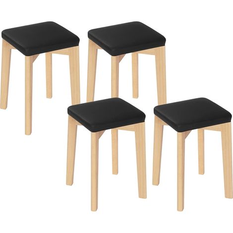 Woltu – Chaise de cuisine tabouret en bois massif 4x – Siège rembourré en mousse PU – Dimensions 32,5x32,5x47cm – Noir – BH345SZ4 (1/5)