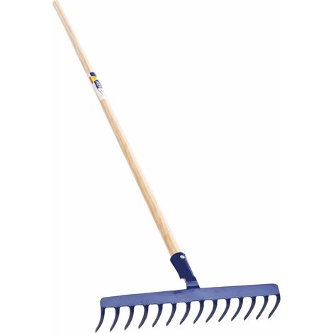 Rateau 14 dents 40 cm – Manche en bois pour sols durs – Niveler et aplanir surfaces – Outil de jardinage professionnel – JAD