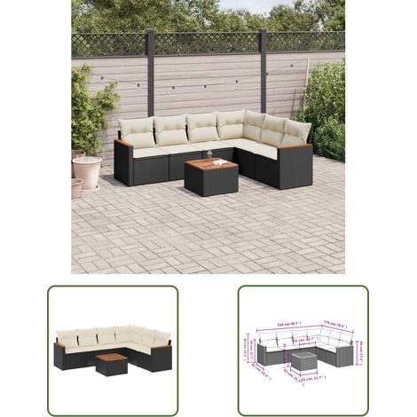 The Living Store 7-tlg. Garten-Sofagarnitur mit Kissen Schwarz Poly Rattan - Gartenmöbel Set - Esszimmergarnitur - Outdoor Möbel - Lounge Sofa - Rattan Gartenmöbel (1/3)