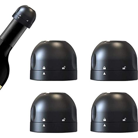 Lot de 4 bouchons en silicone pour bouteilles de vin et de champagne - Bouchons sous vide réutilisables pour conserver la fraîcheur du vin