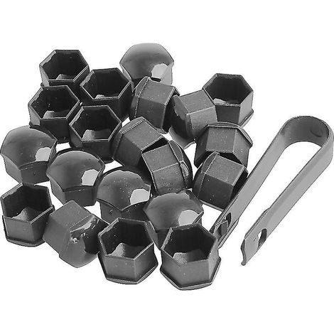 Lot de 20 écrous de roue de voiture en plastique de 17 mm avec outils de démontage des capuchons à vis, gris (1/4)