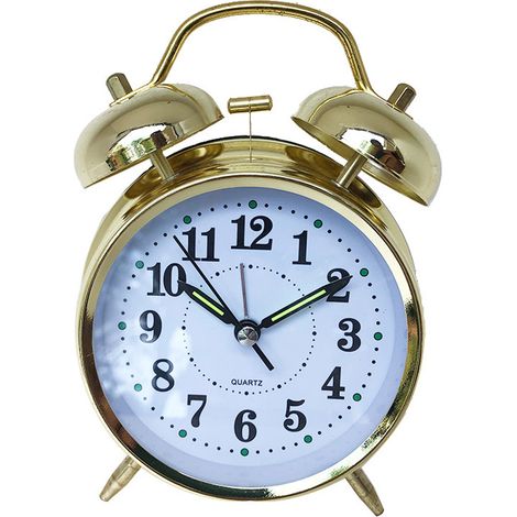 1 Despertador con doble campana, carcasa metálica, funcionamiento silencioso, luz nocturna integrada, para dormitorio. (1/5)