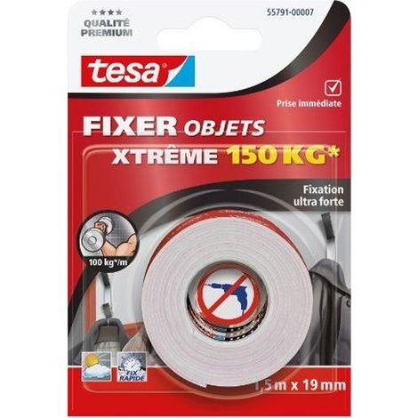 TESA Ruban adhésif Double face Xtrême - 150Kg 1,5m x 19mm