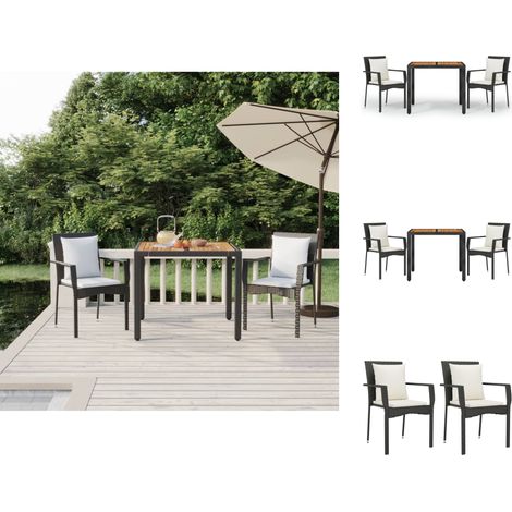 Gartenmöbel-Sets - Living 3-tlg. Garten-Essgruppe mit Kissen Schwarz Poly Rattan (1/5)