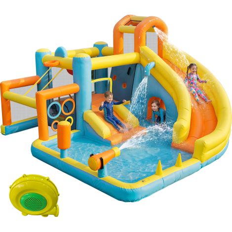Château gonflable pour enfants, parc aquatique, toboggan, piscine, château gonflable aquatique, aire de jeux aquatique d'extérieur pour enfants, avec soufflerie, dimensions gonflées : 405 × 416 × 218 (1/5)