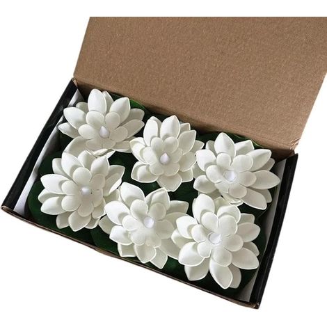 Lot de 6 lanternes flottantes en forme de lotus, fleurs artificielles réalistes pour piscine avec lumières LED (B) (1/5)
